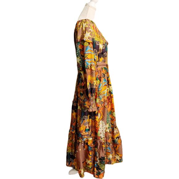 RARE Chufy Anthropologie Oversized Tiered Abstract Print Boho Maxi Dress $650 XS - Picture 4 of 12
